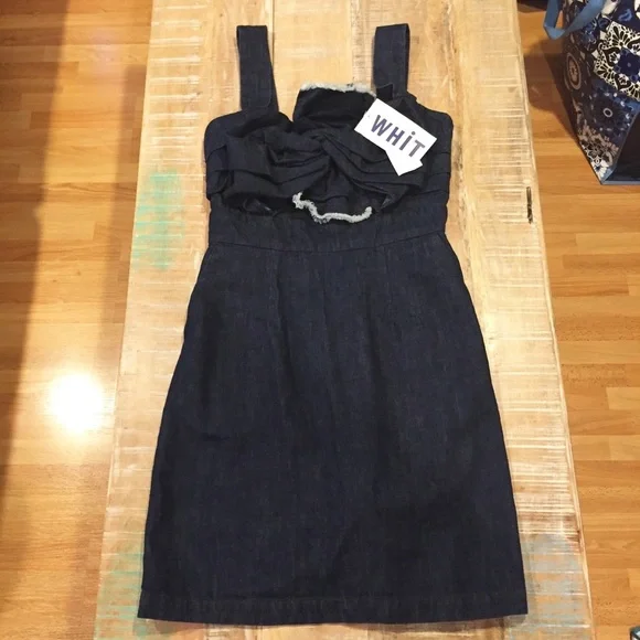 NWT Whit Anthropologie Denim Cutout Knot Dress 8 blue bow - Picture 2 of 8